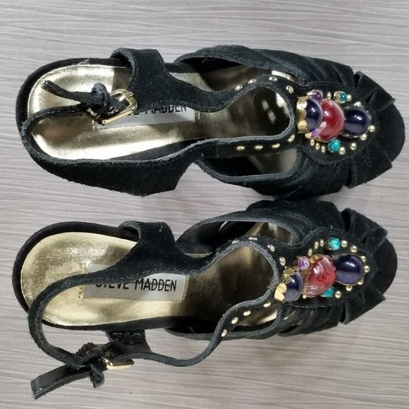 Steve Madden Tifanny Jewelled Platform Heels, Black Suede, Womens Size 5.5 M - Picture 9 of 11